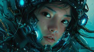 Explore Digital Backgrounds: Female Cyborg Theme in 16:9