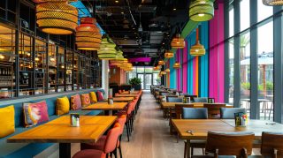 Vibrant Interior with Juicy Burger Free Wallpaper