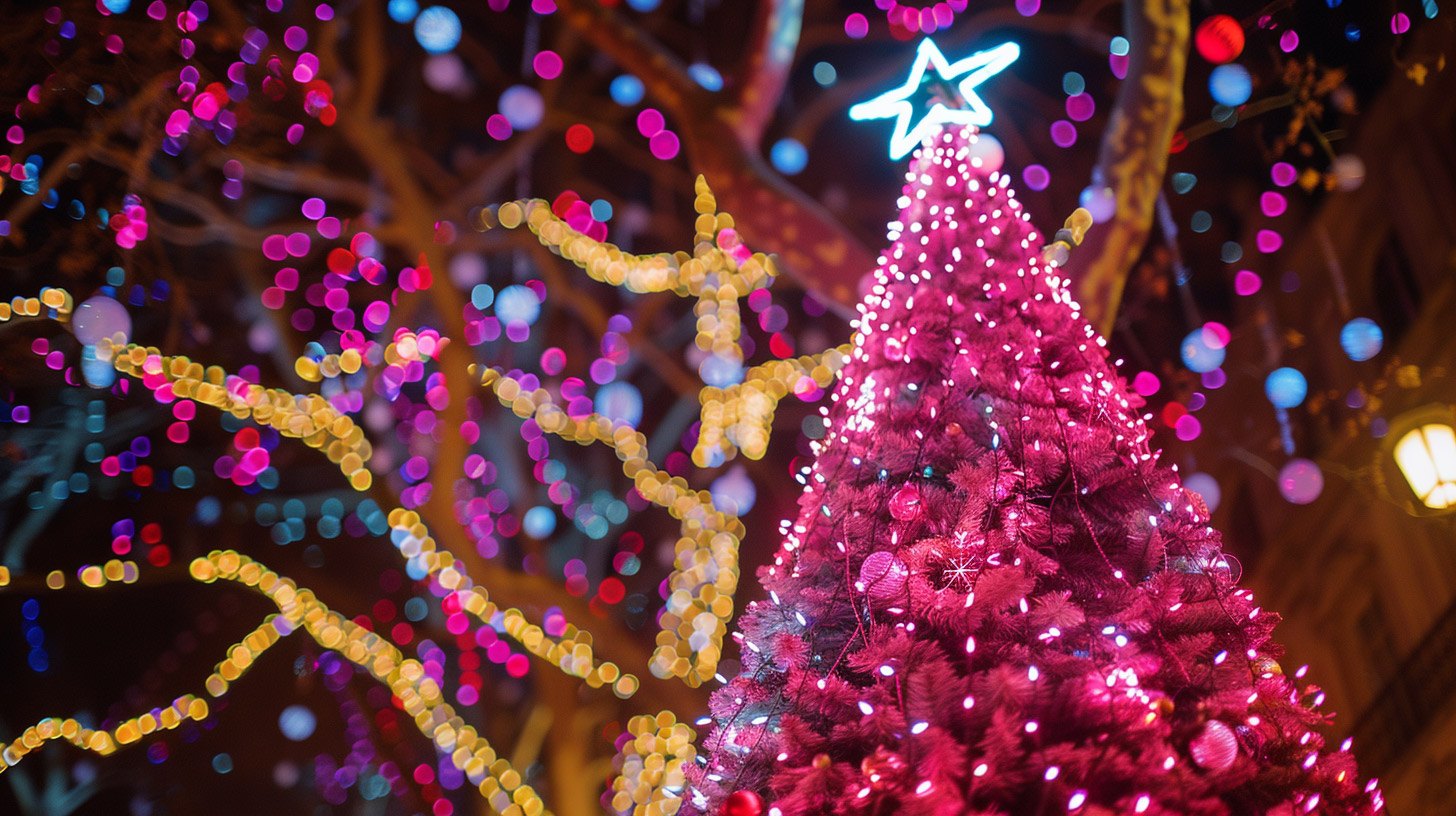 AI Wallpaper: Pink Christmas Tree in 4K Resolution