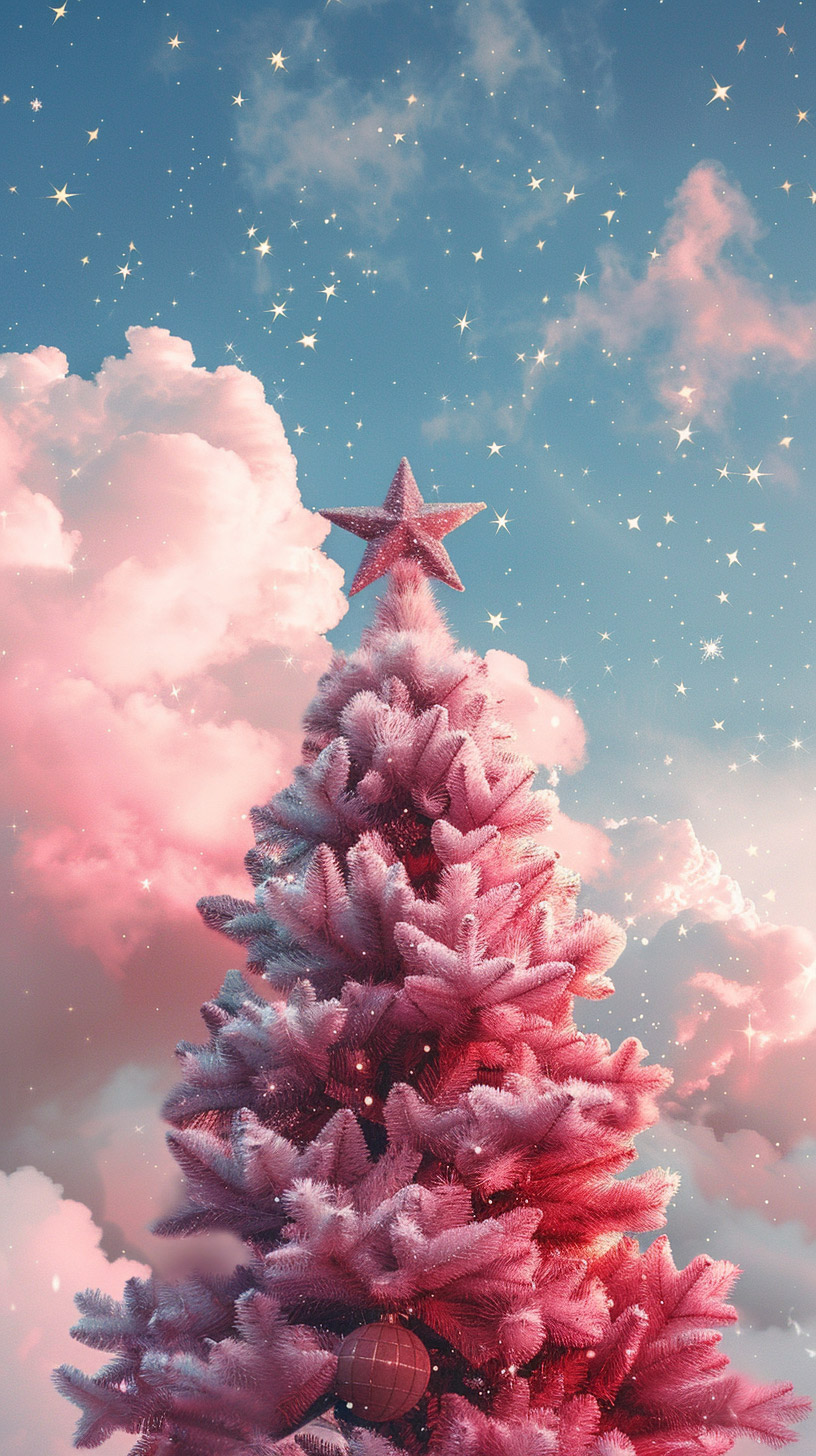 Soft Pink Christmas Tree Wallpaper for Mobile Aesthetic