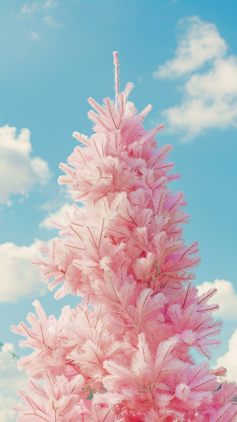 Cute and Cozy Pink Christmas Tree Phone Wallpaper