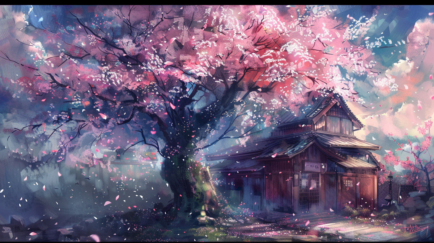 Sakura Tree Anime Art: Gorgeous Ultra HD Background