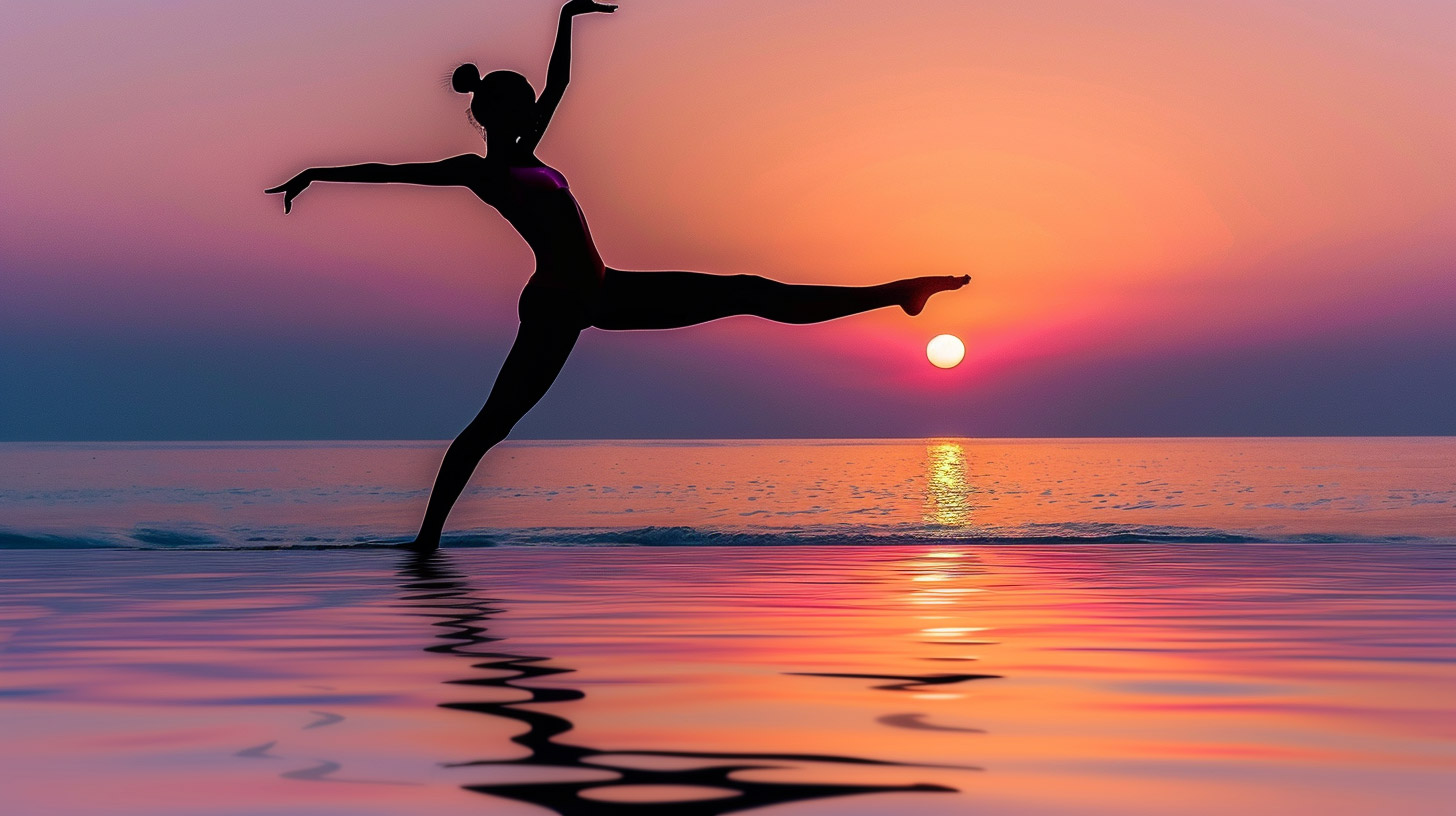 Digital Background of Gymnast at Sunset on Beach