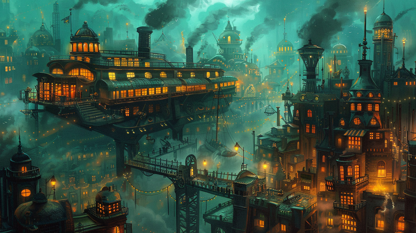 Free AI Wallpaper for Steampunk City Themes