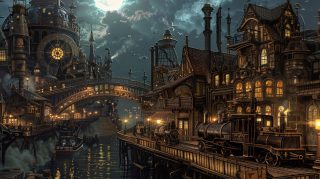 Unique Digital Backgrounds: Steampunk City Aesthetic