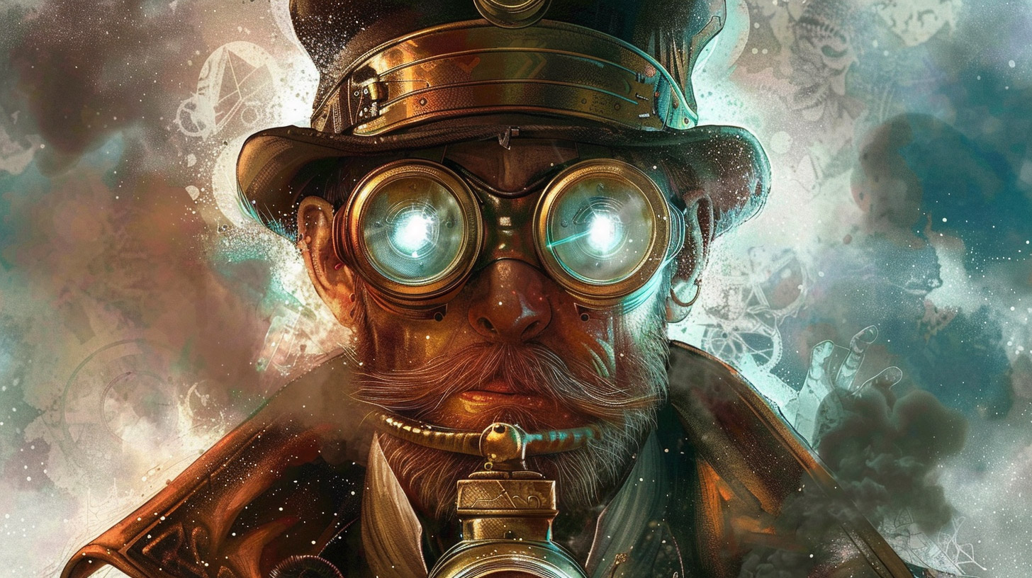 Free AI Wallpaper: Steampunk Street Costume Digital Background