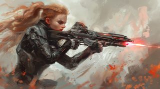 AI Female Cyborg Longshot: Ultra HD Desktop Background