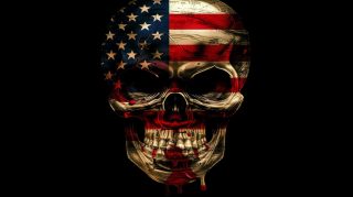 Epic American Flag Skull Wallpaper in 16:9 Format