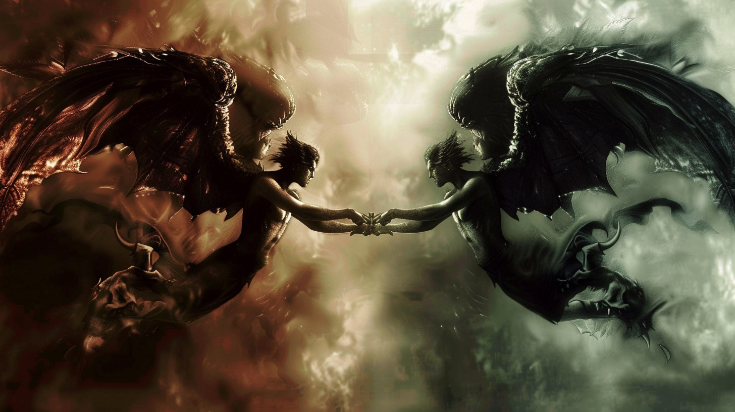 Stunning 4K Angel and Demon Fight Digital Background