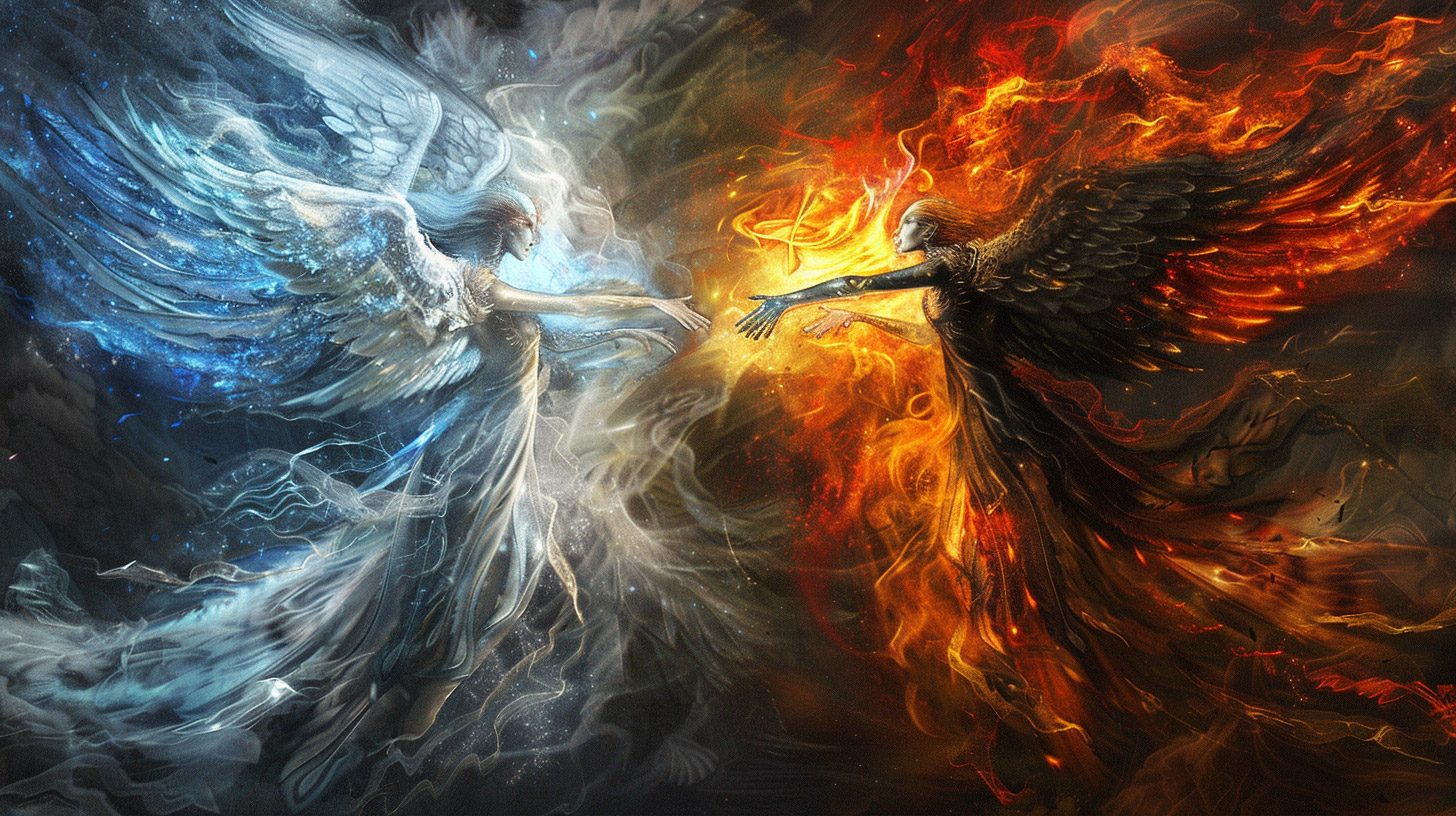 AI Wallpaper of Intense Angel and Demon Conflict