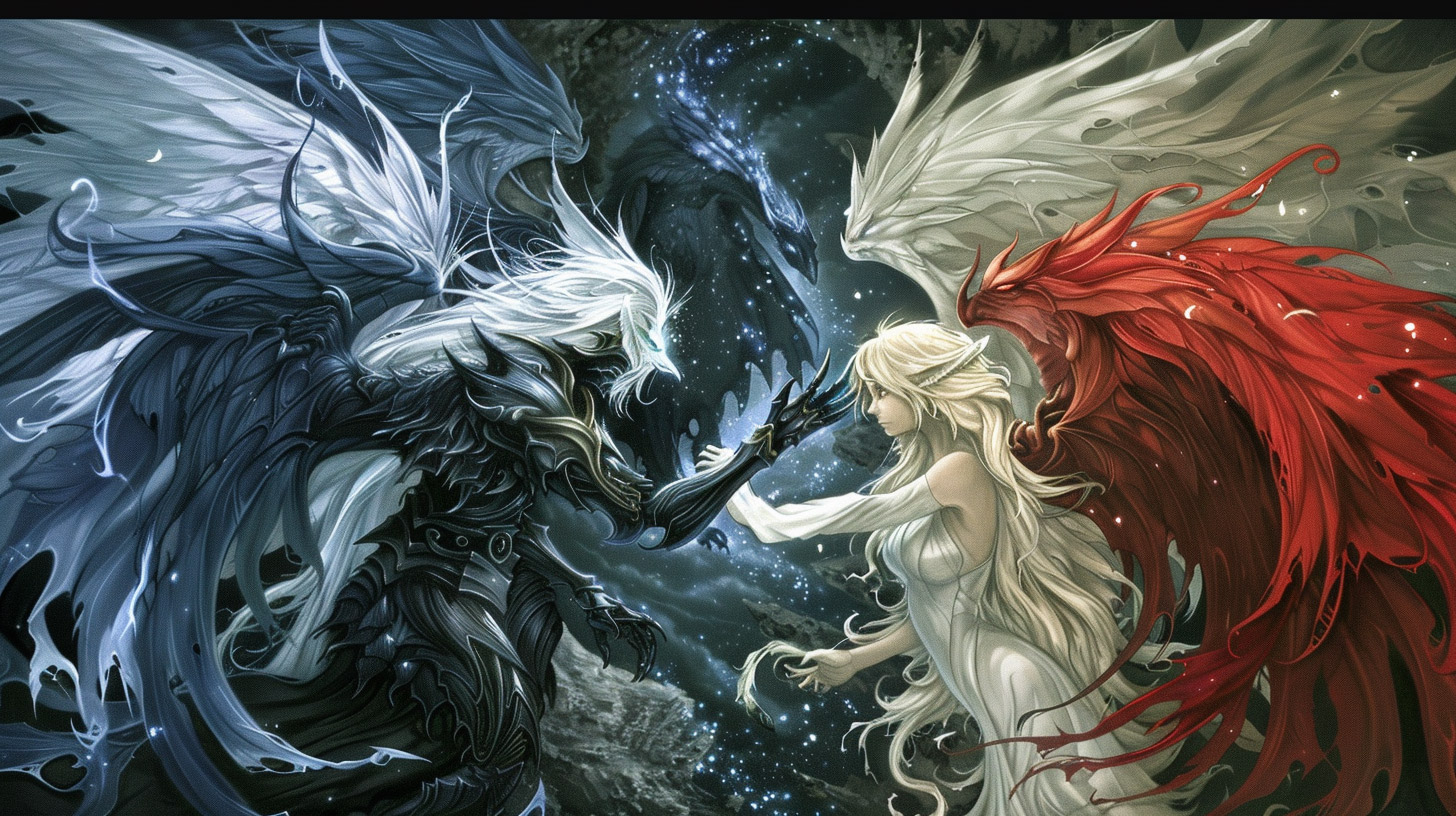 AI Wallpaper: Captivating Angel vs. Demon Desktop Background