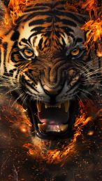 Free Digital Background of Fierce Fire Tiger Wallpaper