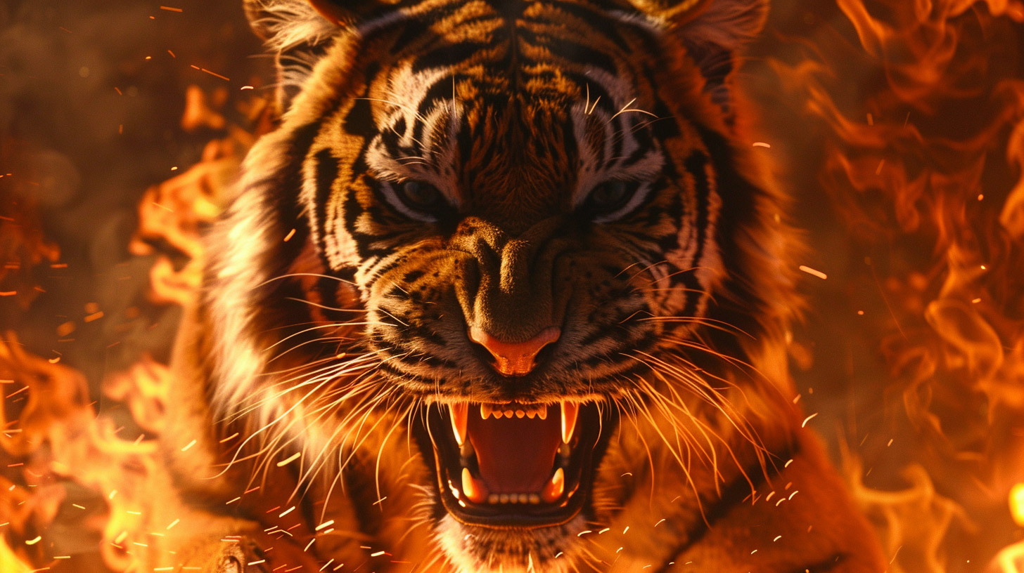 Free HD Wallpaper of an Angry Fire Tiger