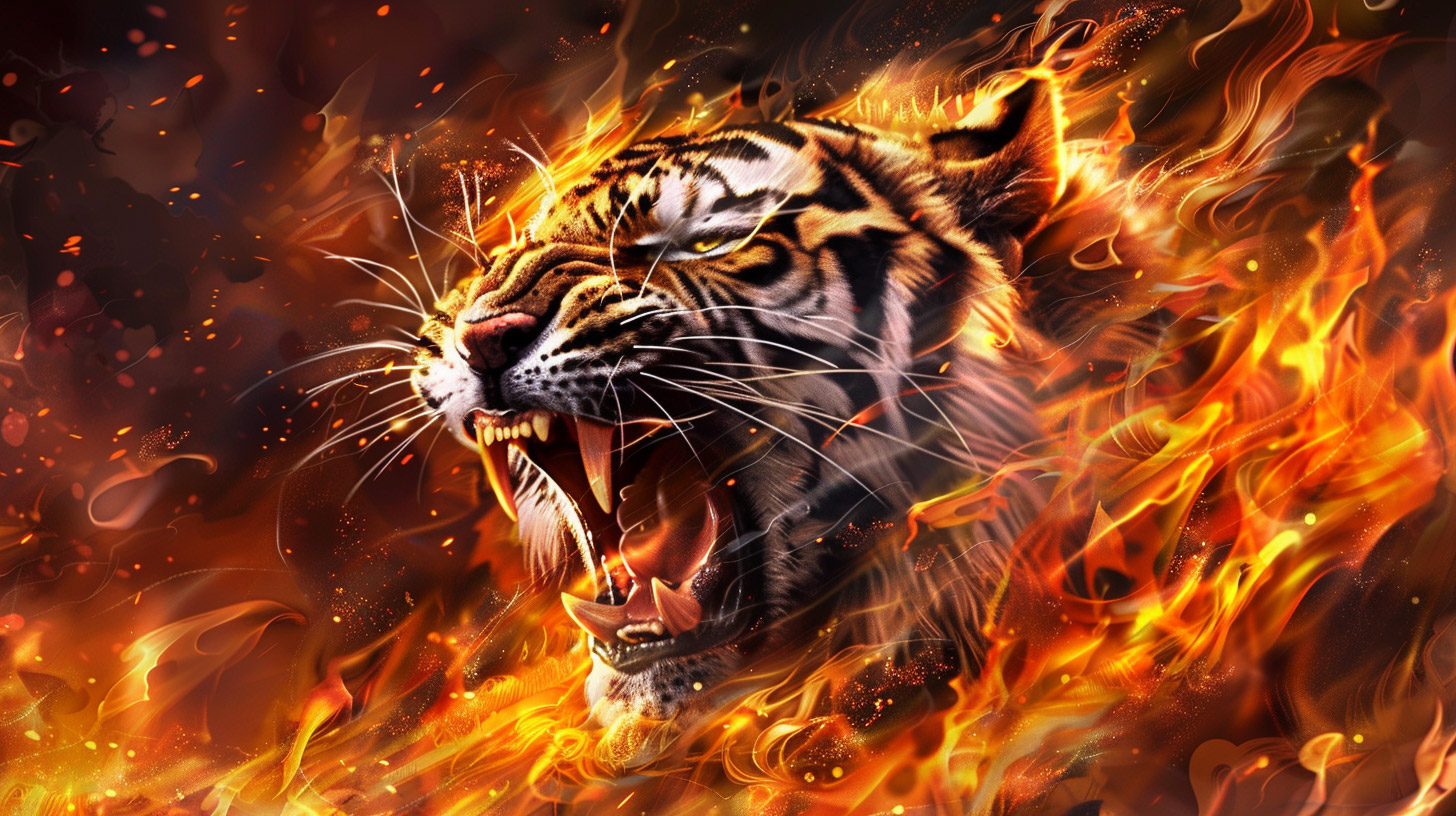 Digital Background: Vivid Angry Fire Tiger Wallpaper