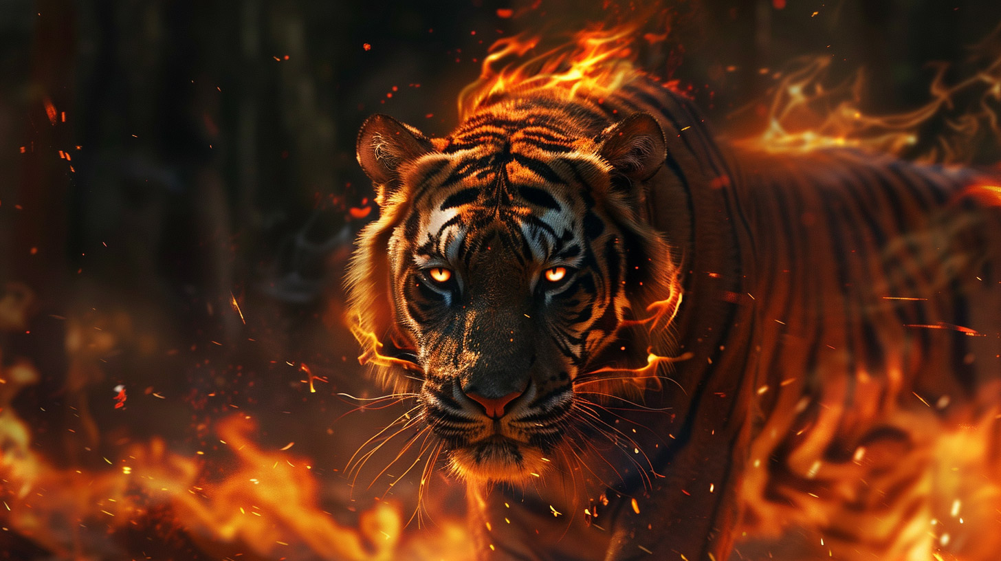 Free Wallpaper for Desktop - Fire Tiger Theme