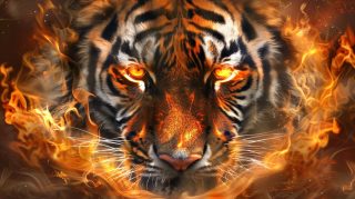 AI Wallpaper: Fierce Fire Tiger for Your Desktop