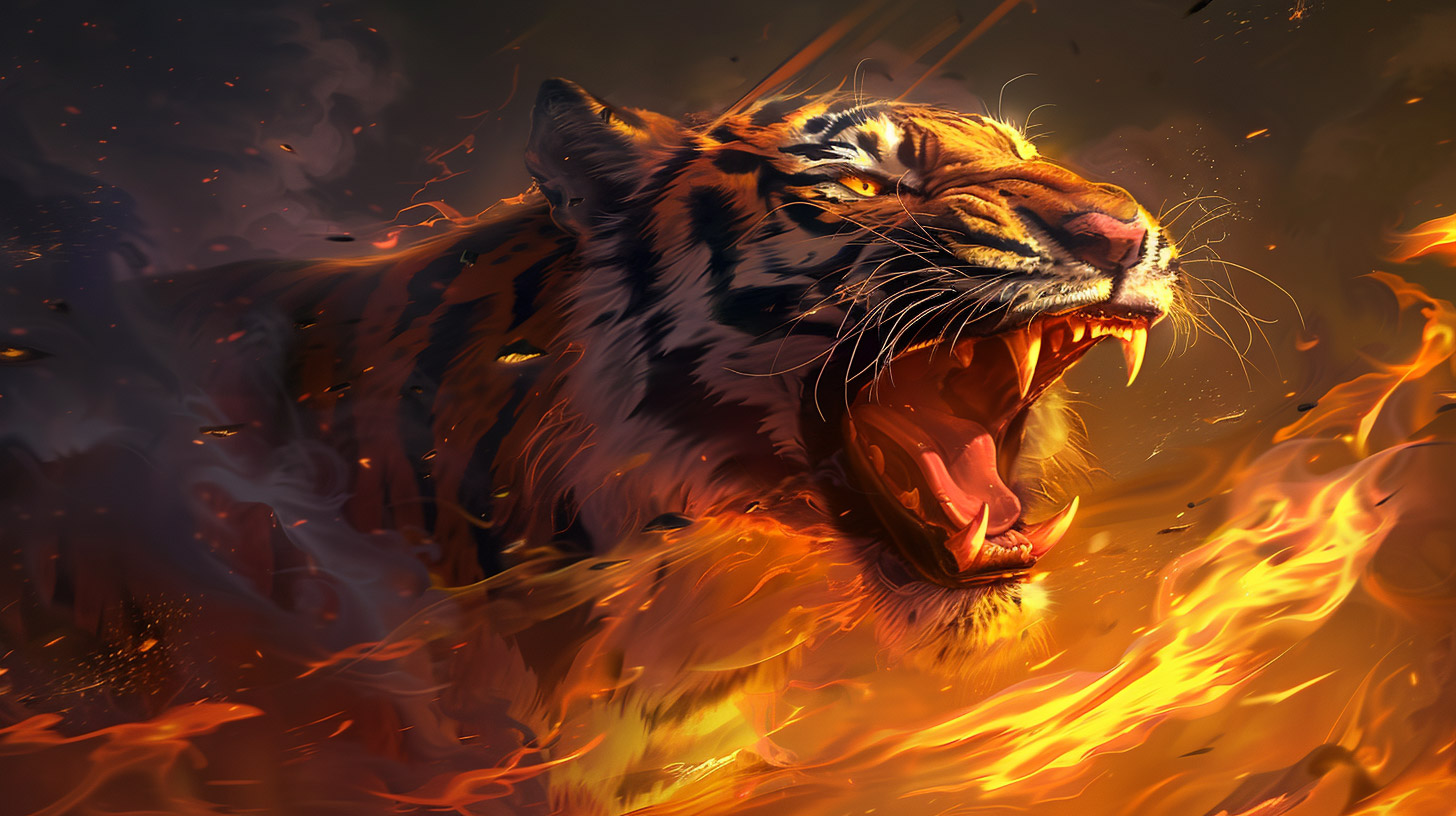 Download 1920x1080 Angry Fire Tiger PC Wallpapers