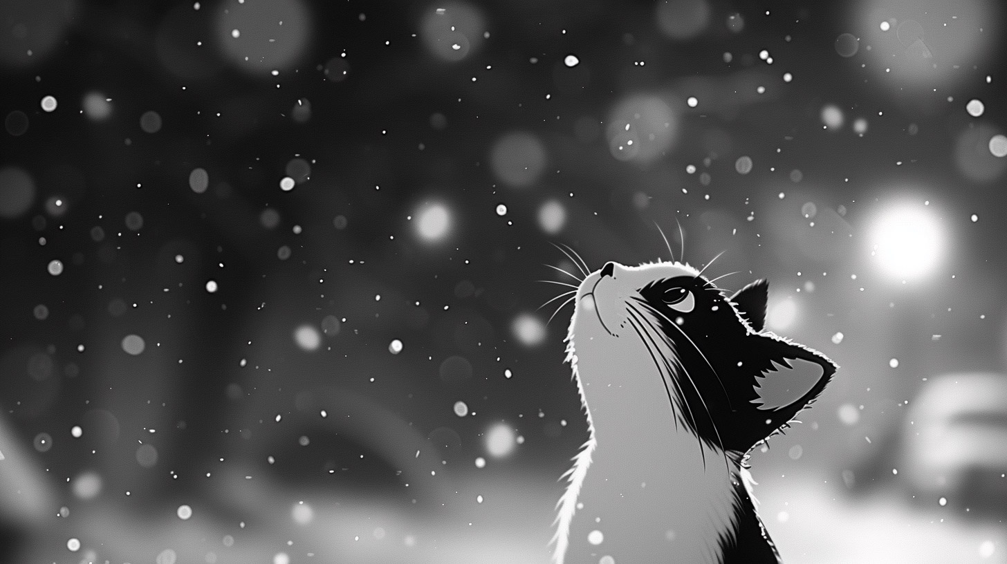 AI Generated HD Wallpaper of Anime Black and White Cat