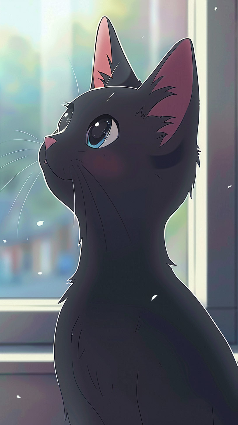 Stunning Anime Black Cat Digital Background for Android