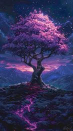 mobile wallpapers featuring anime sakura trees in night light