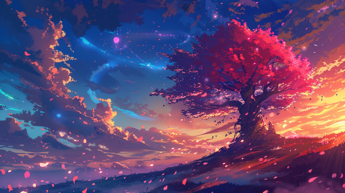 AI Wallpaper of Sakura Tree at Night in HD