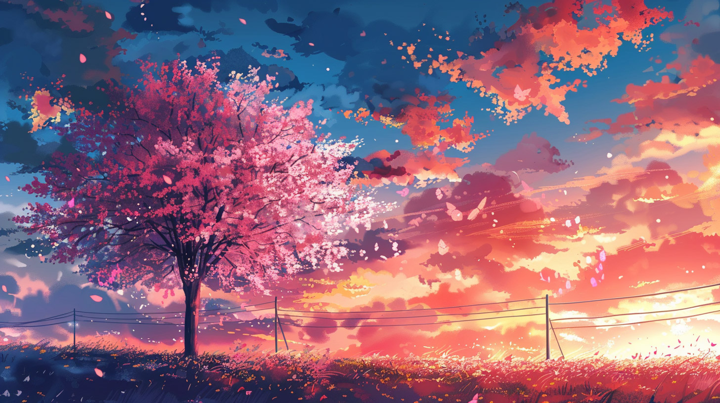 8K Resolution Sakura Tree Night Wallpaper for Free