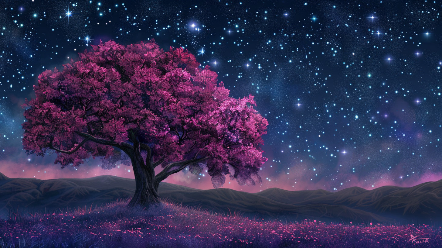 PC Wallpapers: Nighttime Sakura Tree in 1920x1080