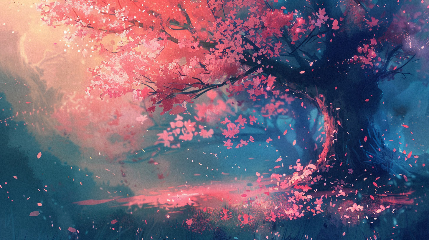 HD Wallpaper for Desktop: Anime Sakura Tree Night