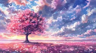 Anime-Inspired HD Wallpaper: Sakura Tree Digital Backgrounds