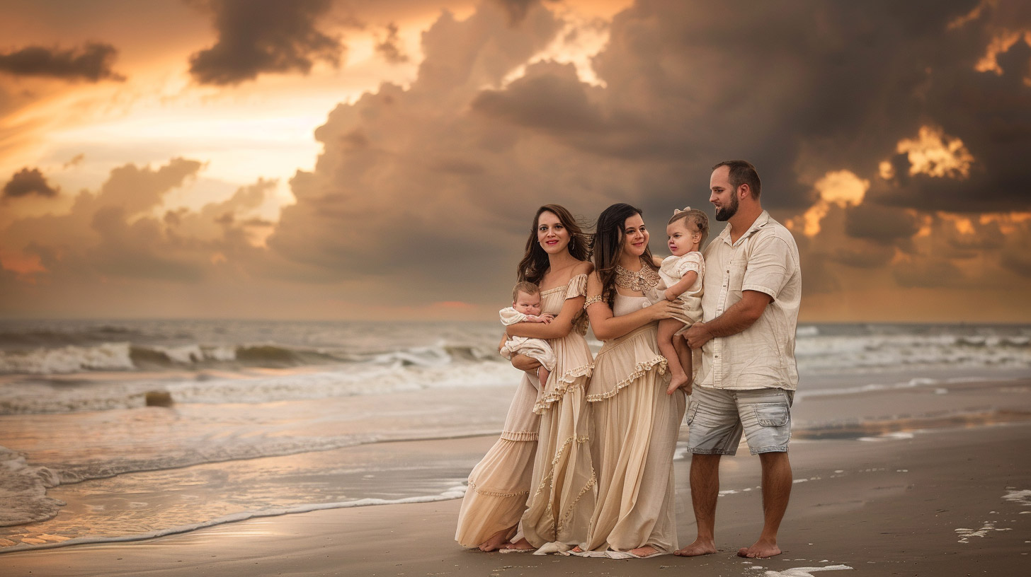 HD Wallpaper Download: Beach Sunset Family Scene