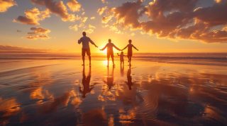 Ultra HD Beach Sunset: Family Fun Stock Photos