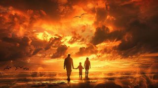 8K Resolution Beach Sunset Family Memories Wallpaper