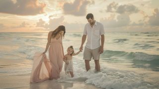 Stunning 4K Beach Sunset: Family Memories Wallpaper