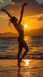 Android-Friendly Beach Sunset Gymnastics Digital Image