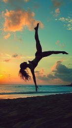 Digital Background of Gymnastics at Sunset by the Beach