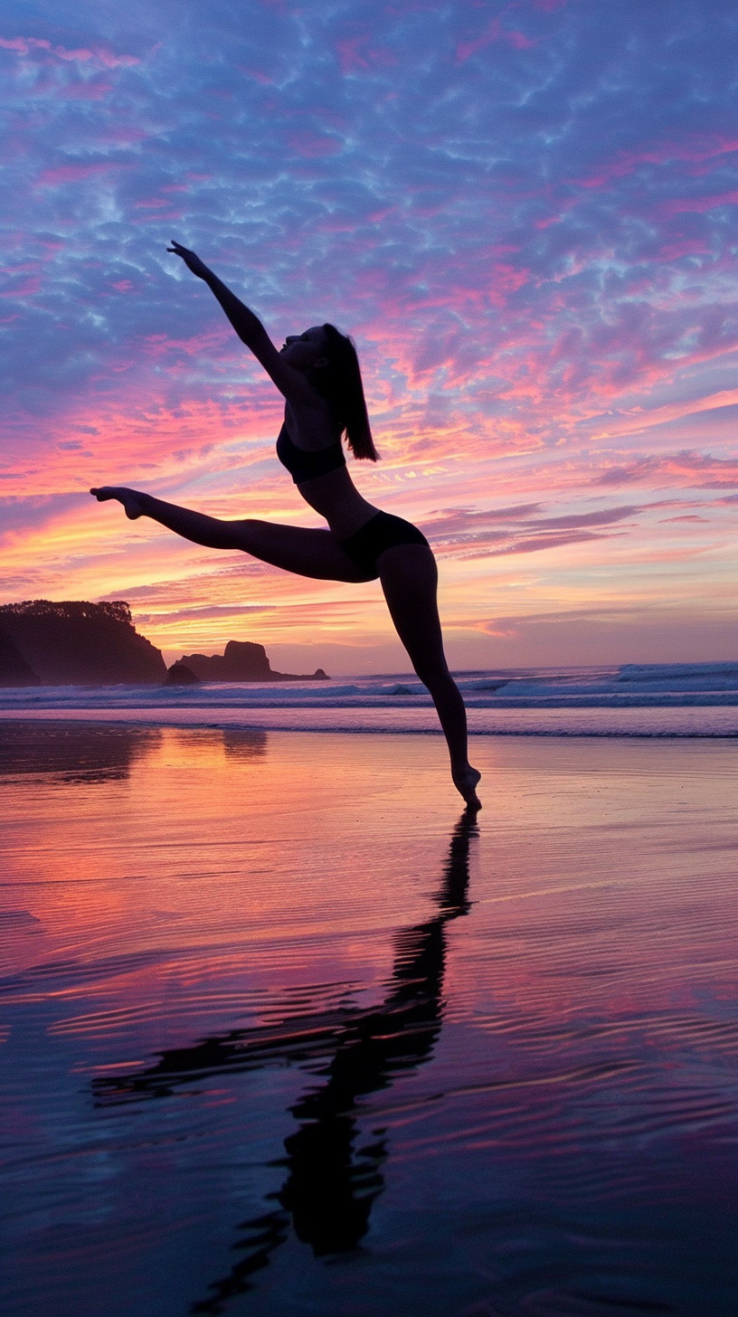 Capture the Moment: Beach Sunset Gymnastics Wallpaper