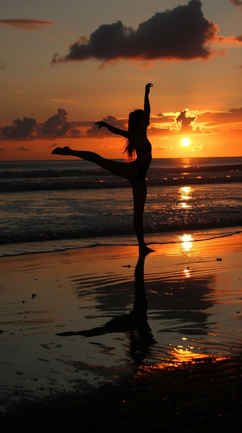 Free Downloadable Pictures of Beach Sunset Gymnastics