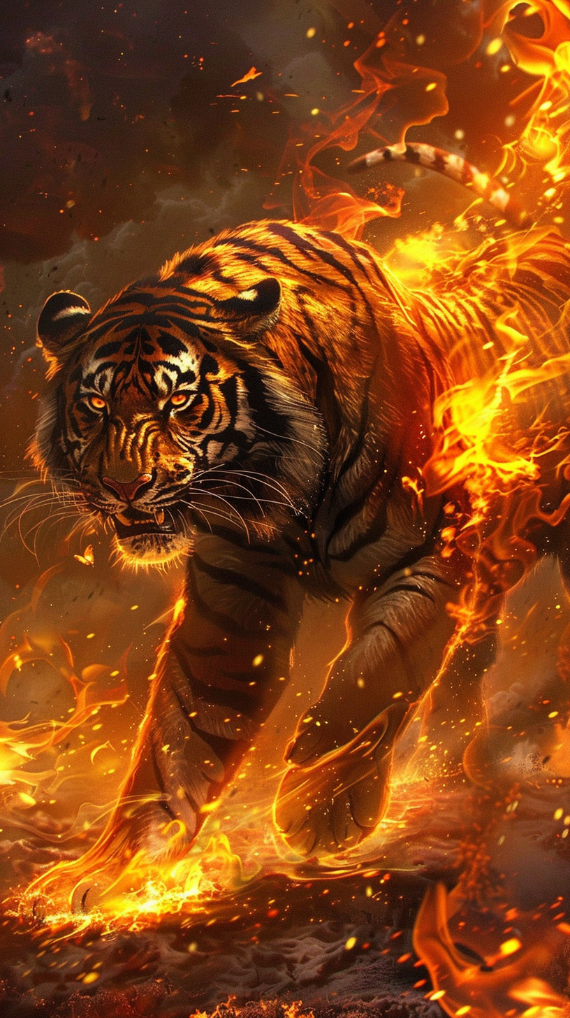 Free Digital Background of Bengal Tiger Fire for iPhone