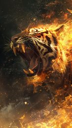 High-Resolution Bengal Tiger Fire Photo for Android Devices