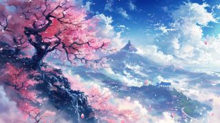 Unique Digital Backgrounds Featuring Sakura Trees in Anime Style