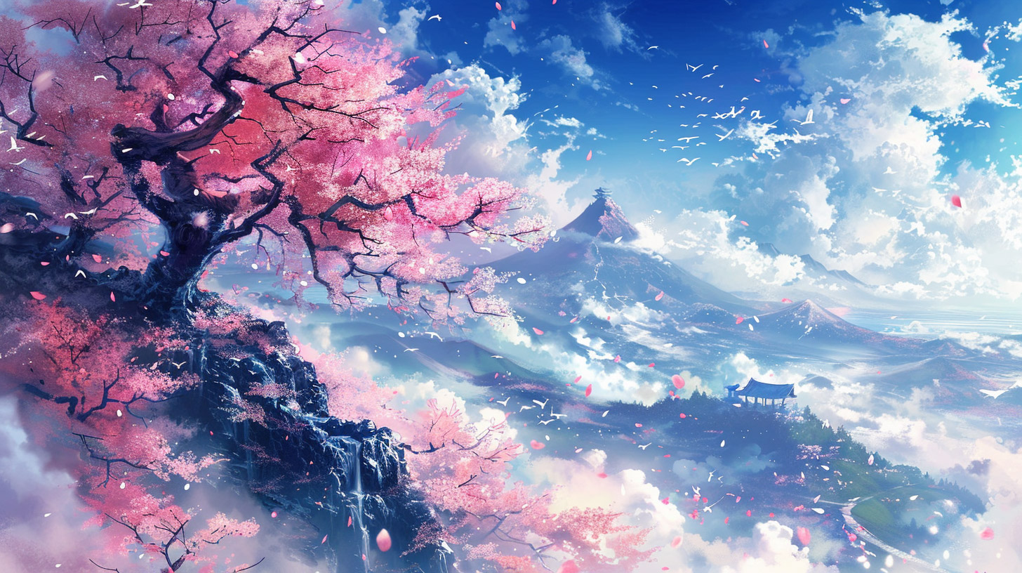 Unique Digital Backgrounds Featuring Sakura Trees in Anime Style