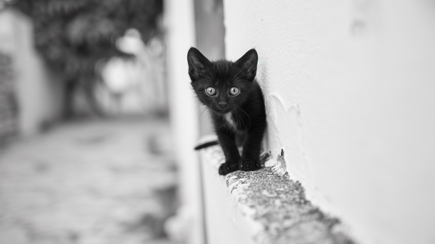 Elegant Black-and-White Cat HD Wallpaper for Desktop