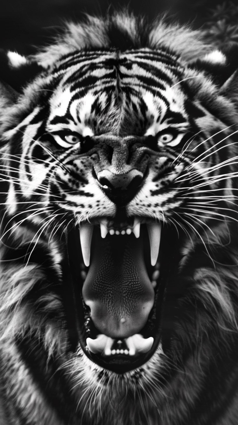 HD Black and White Tiger Roar for iPhone and Android