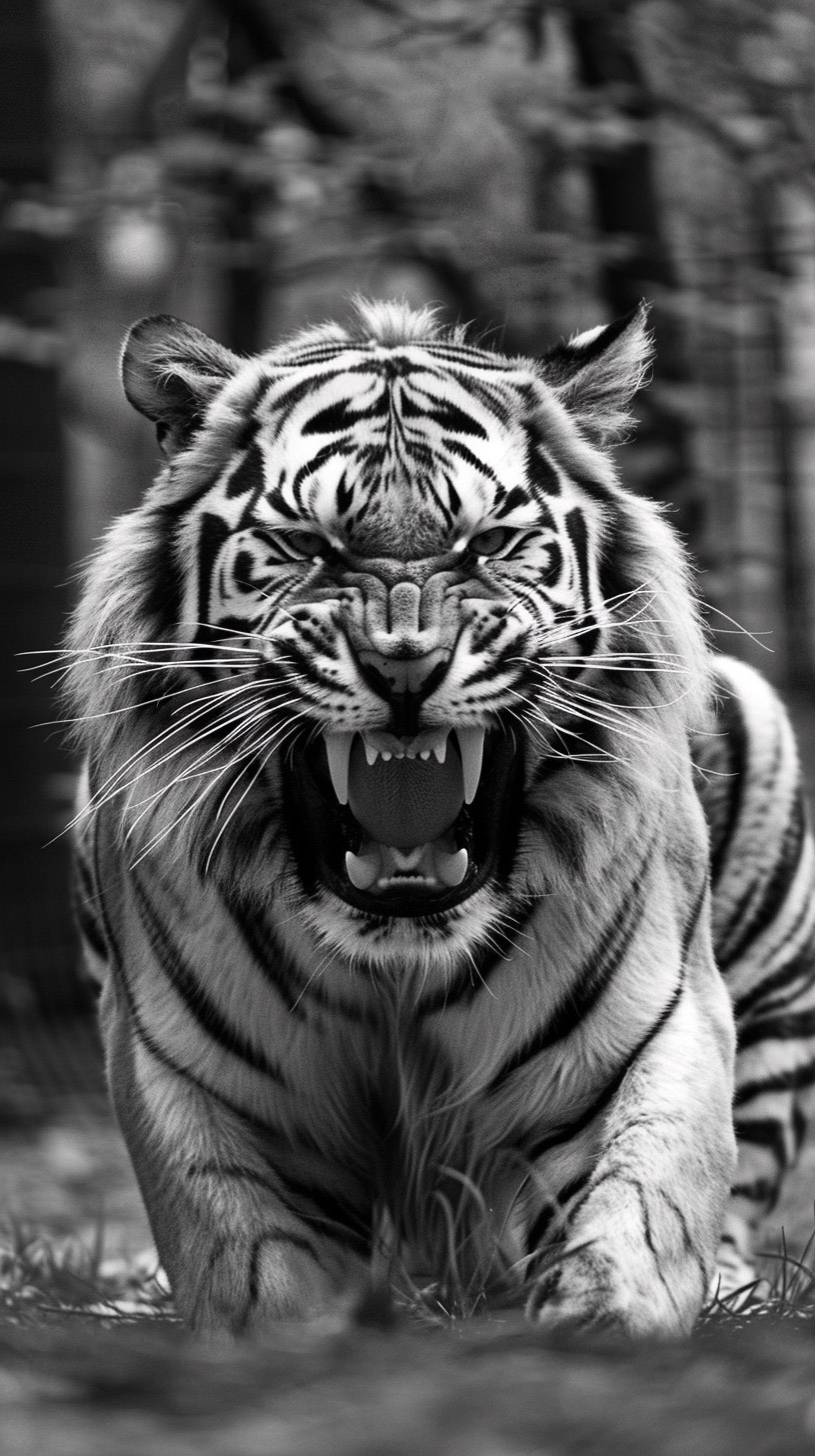 Digital Background of Black and White Tiger Roar Images