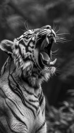 Epic Black-and-White Tiger Roar Photo for Mobile Devices