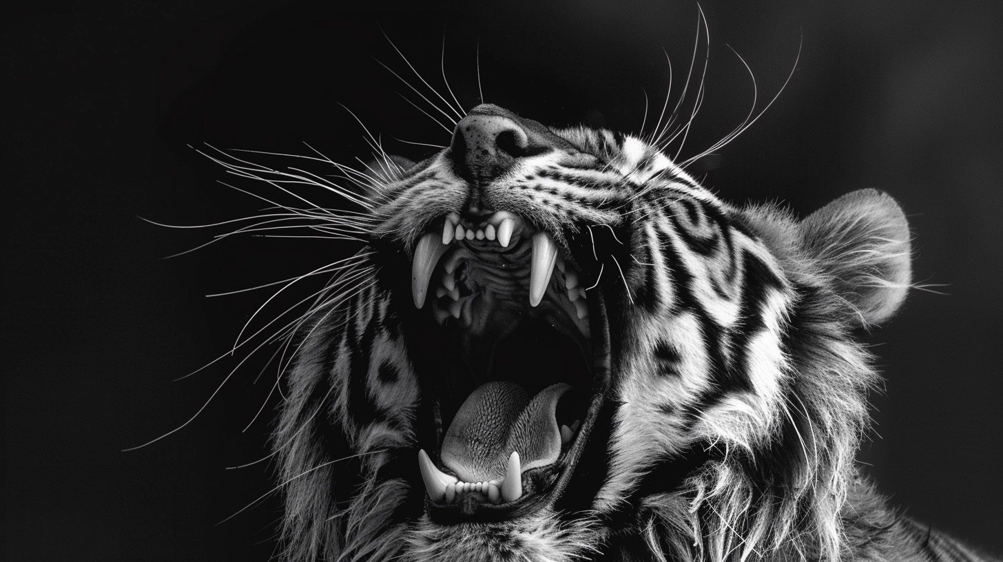 Black and White Tiger Roar: Ultra HD Desktop Background