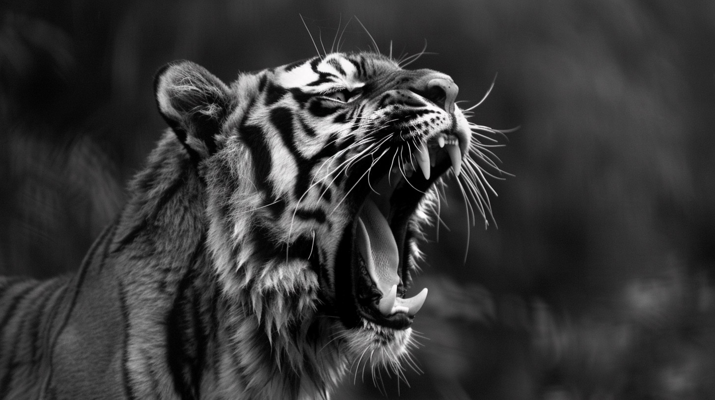 High-Definition Pictures of Roaring Black and White Tiger