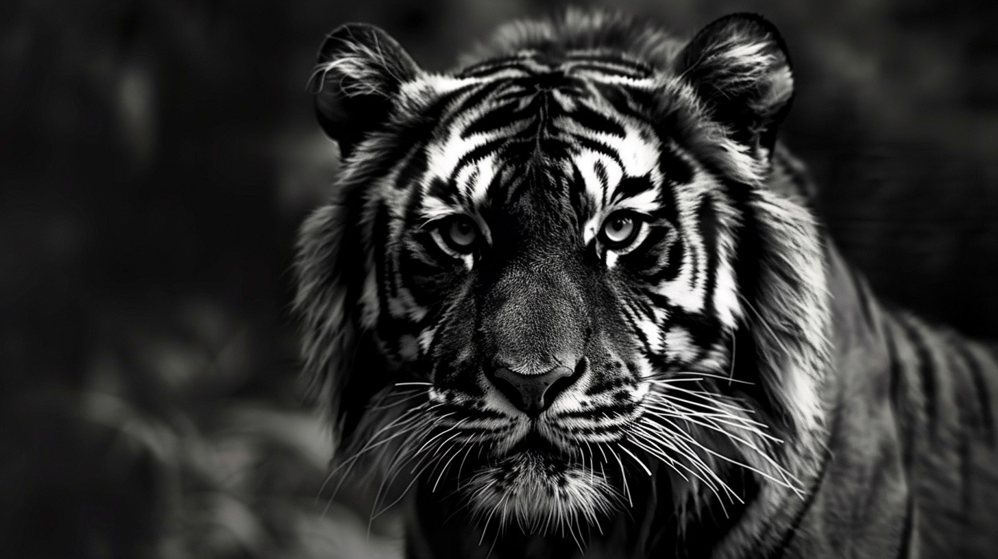 HD Wallpaper for Desktop: Black-and-White Tiger Images