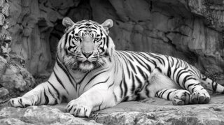 Digital Background Featuring Majestic Black-and-White Tiger