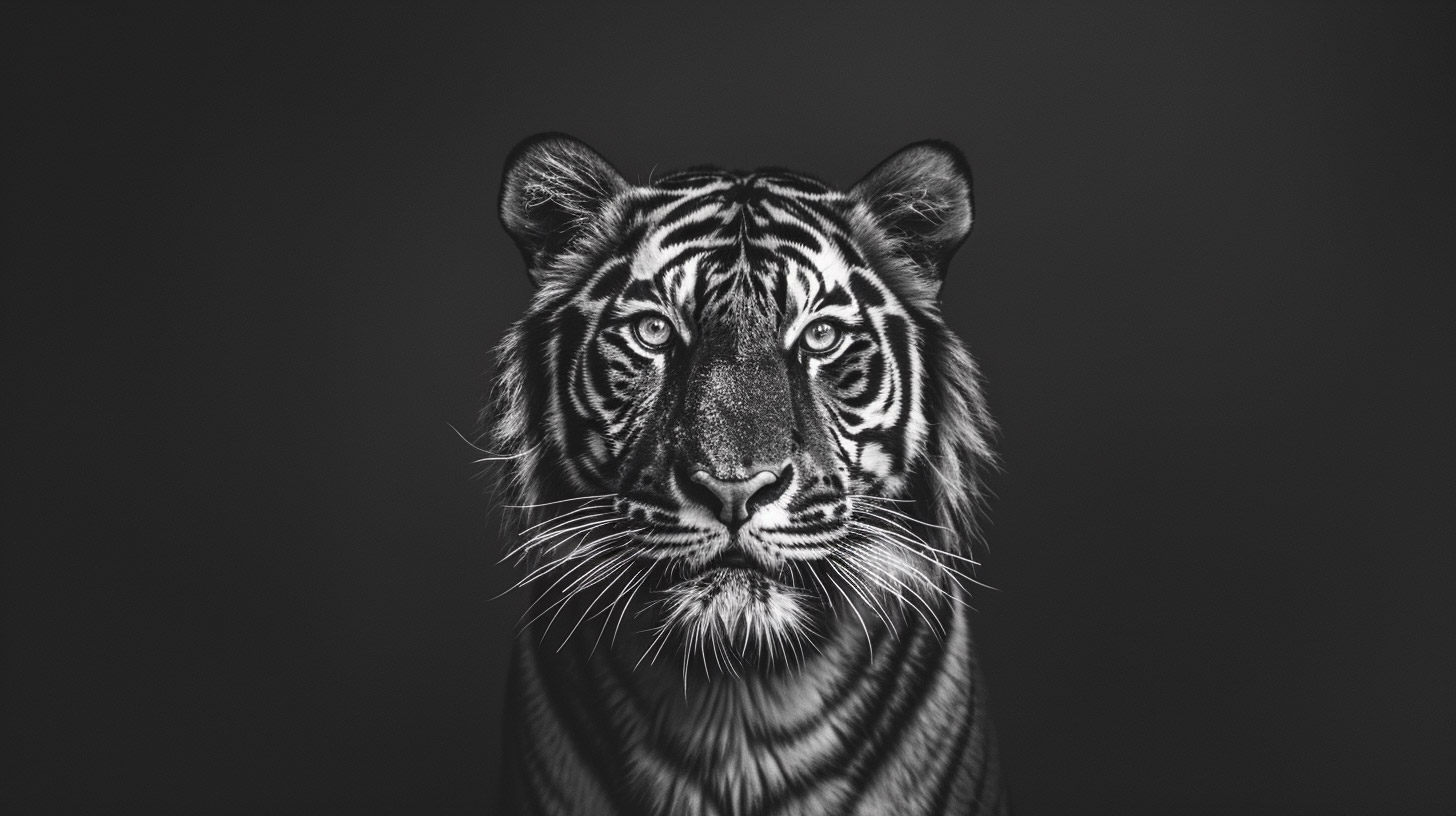 Create Impactful Desktop with Black-and-White Tiger Wallpaper